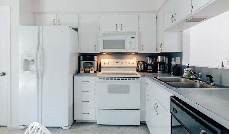 Kitchen is equipped with all appliances you might need: two-side fridge, electric oven, dishwasher, microwave, and more.