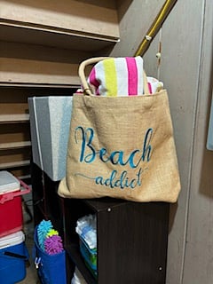 beach bag and towels