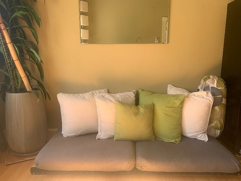 Living room futon cushions make for great emergency guest space