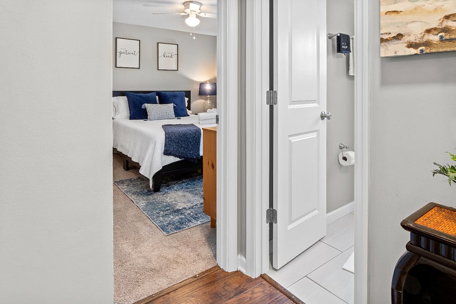 Hallway into Master Bedroom and Guest Bathroom