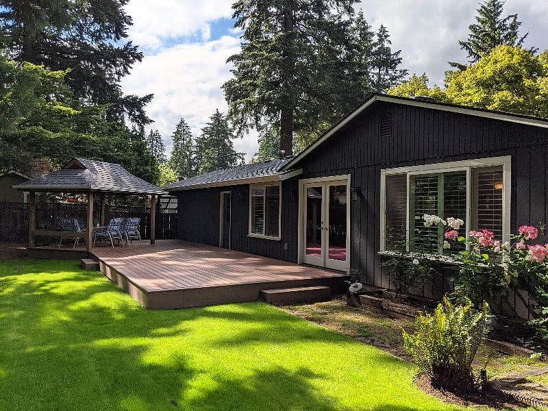 Backyard with covered gazebo and patio set