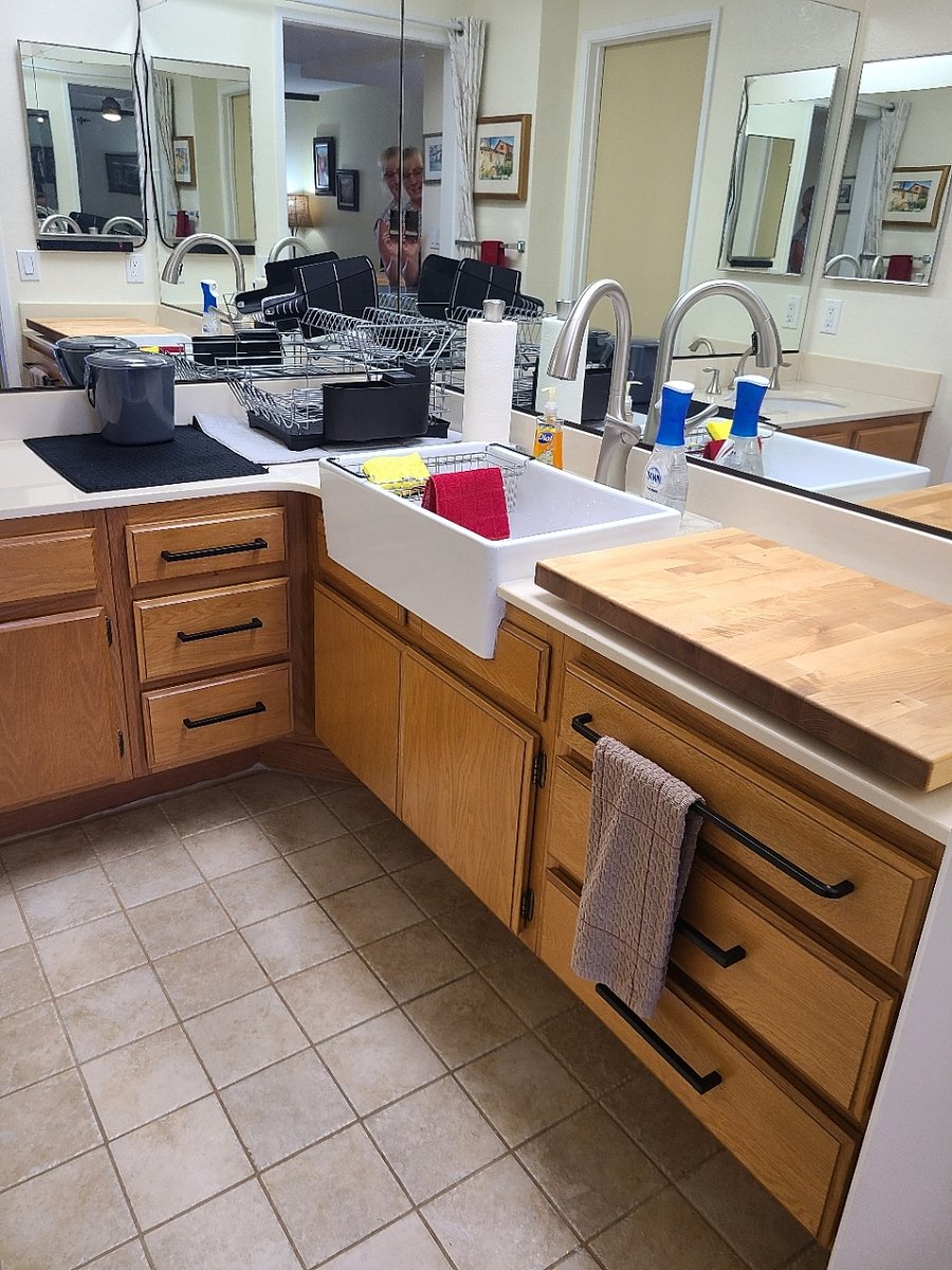 Large Farmhouse Sink with garbage disposal and plenty of counter space.