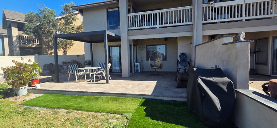 Private Patio with gazebo and hanging swing chair - not shown are 2 blinds that roll down to provide shade in late afternoon.  Table and Chairs have been updated recently