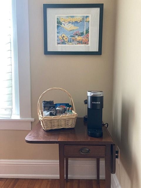Coffee station and french press.