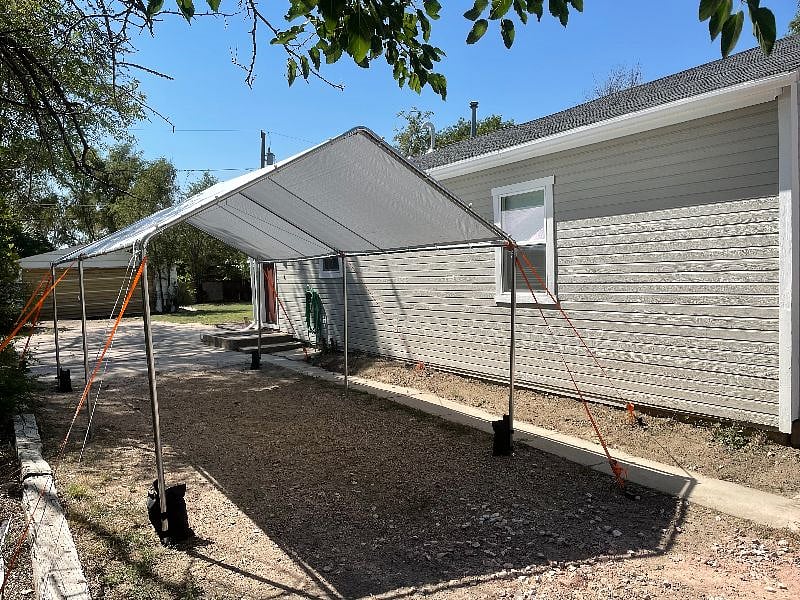 Carport keeps your car safe from hail and snow.