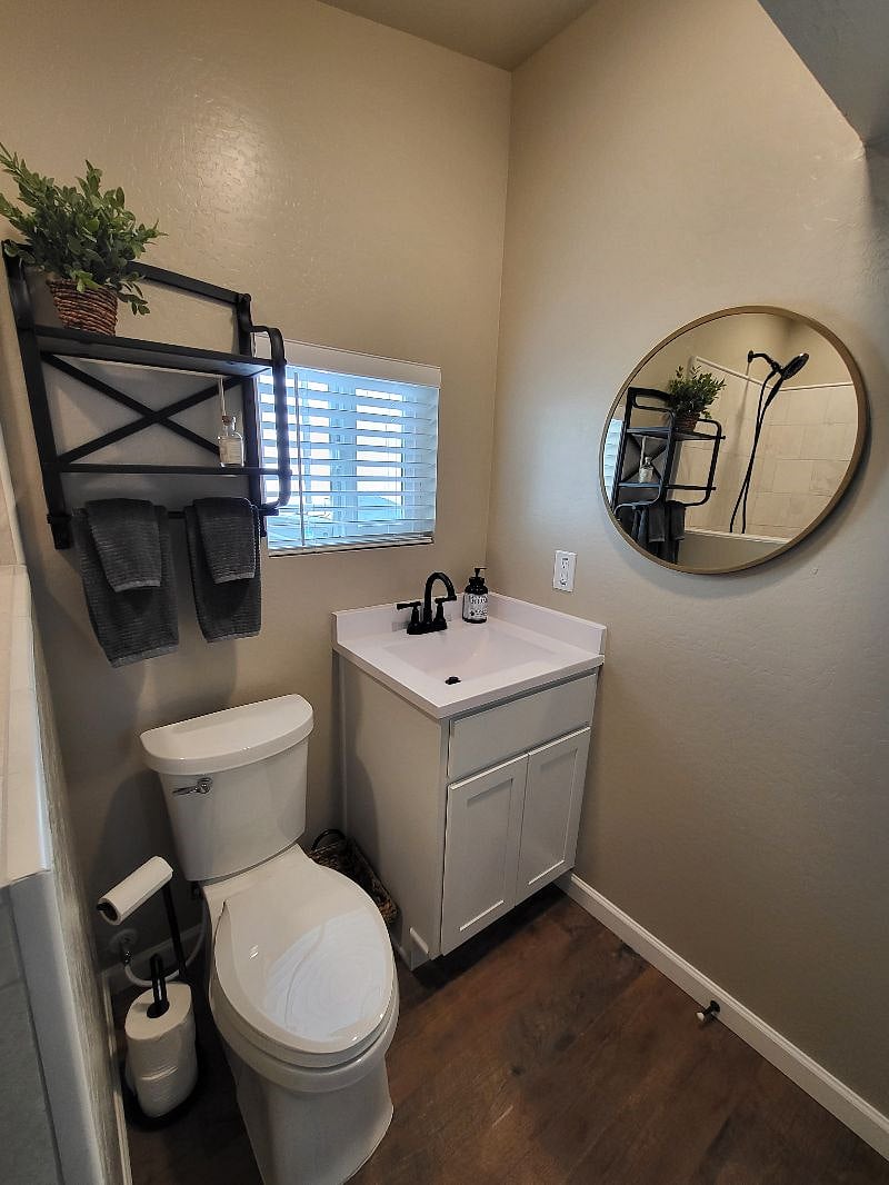 Sink, mirror and towel rack, extra person hygiene products