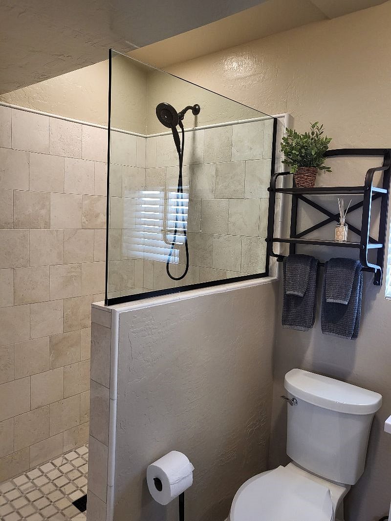 Large walk-in shower.
