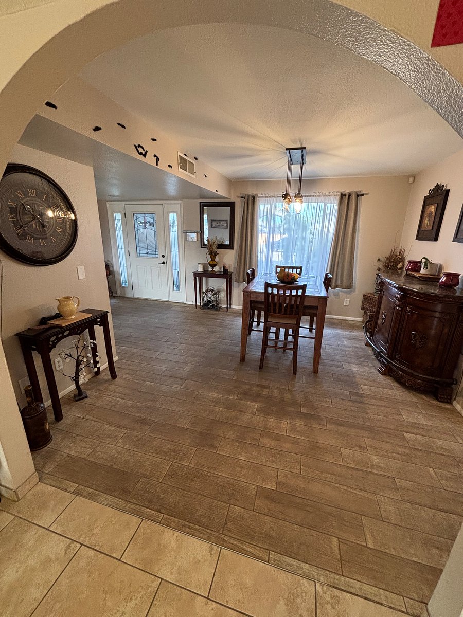 Front entryway and dining room.