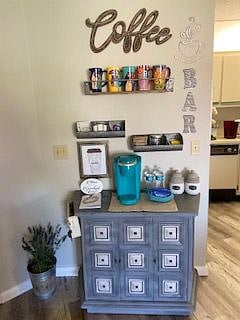 Coffee bar, which we fill with flavored coffees and snacks for our guests