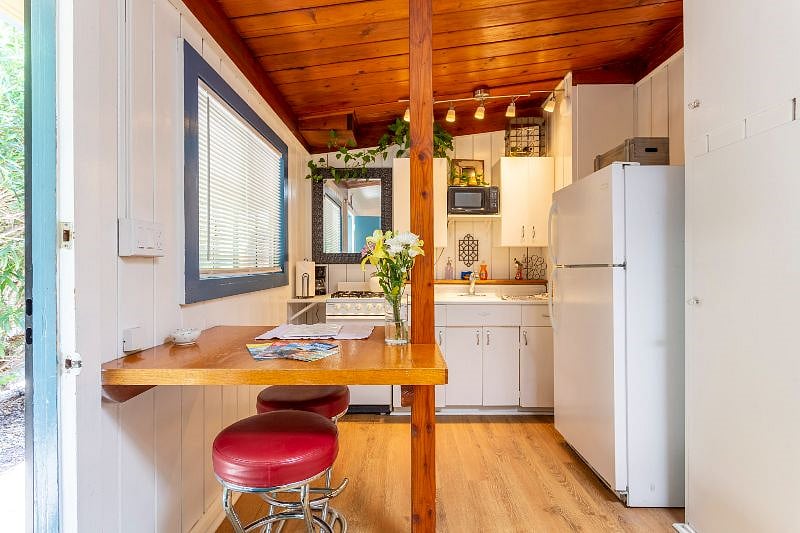 Full size kitchen! With all the kitchen supplies you need! Including pots and pans for cooking!