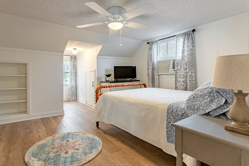 full size bed. Side tables with built in charging stations