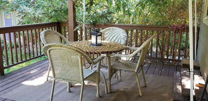 Private deck with a view of yard, garden, and wildlife