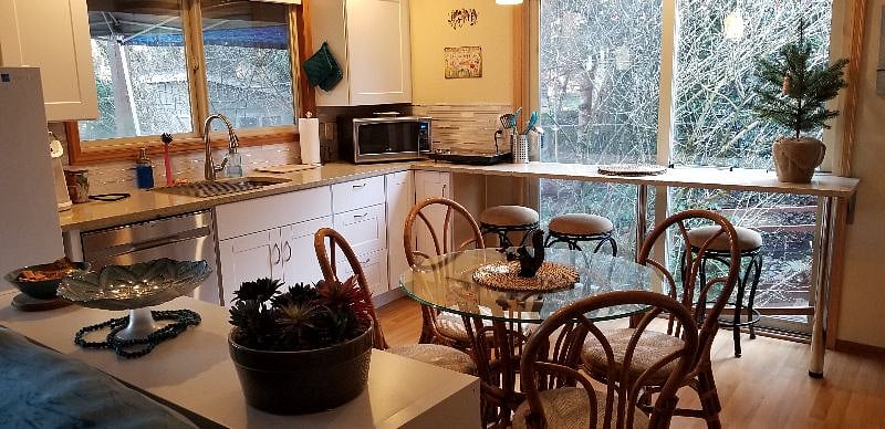Kitchen / dining area with lots of natural light