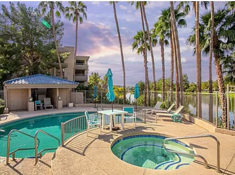 pool and hot tub right outside of the building