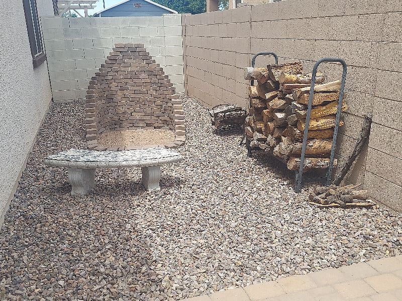 Custom built fire pit. We also have some fire starters available to use.