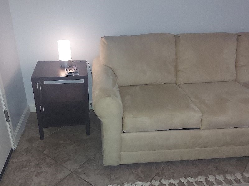 Pullout sofa and lamp