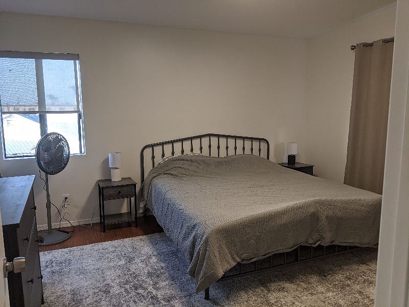 The bedrooms are large; this is a king-sized bed.
