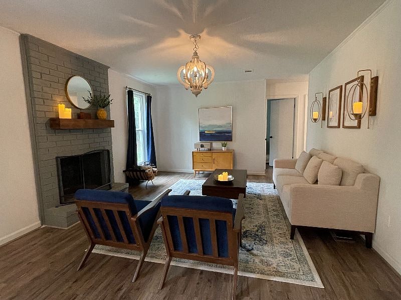 Living room with fireplace.