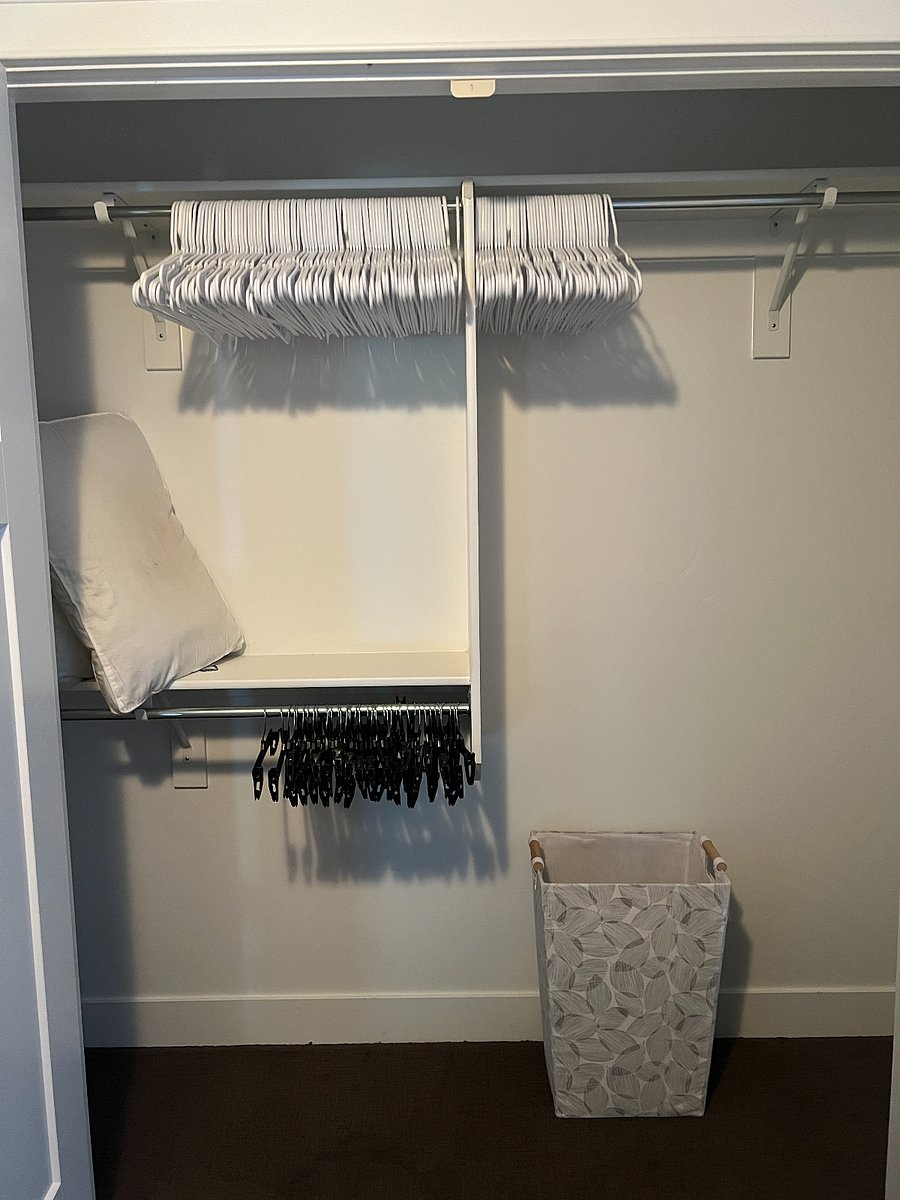 Hangers, laundry basket & extra pillows.