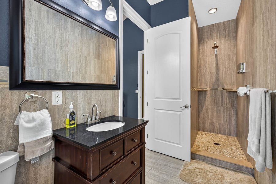 king suite bathroom view of king walk in shower