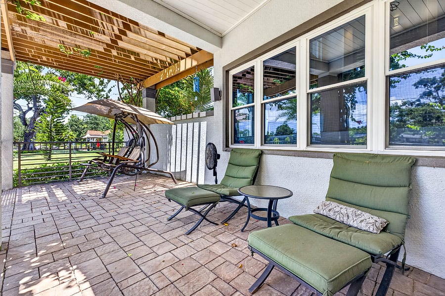 front terrace overlooking the river