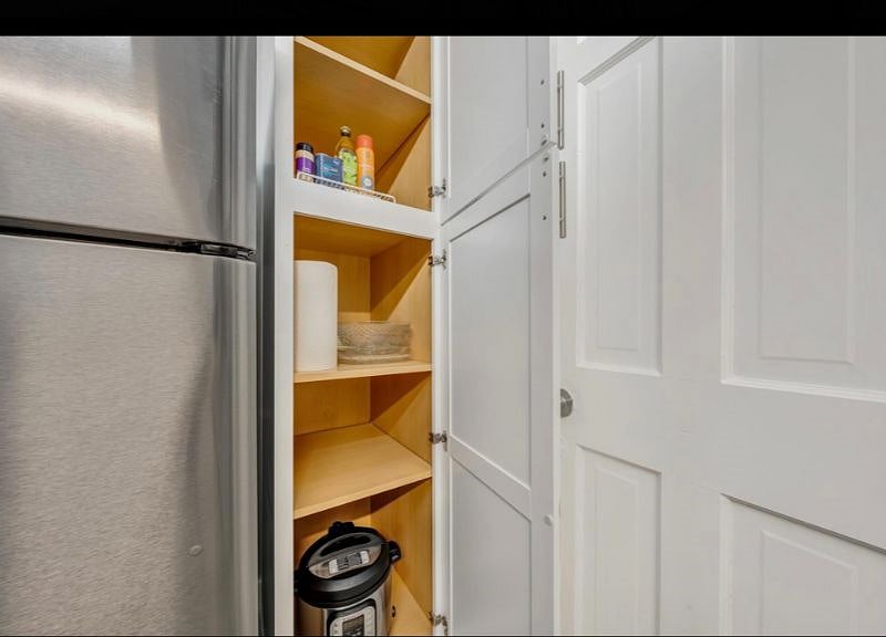 mini pantry - toaster, 4 cup Mr. Coffee pot and InstaPot.