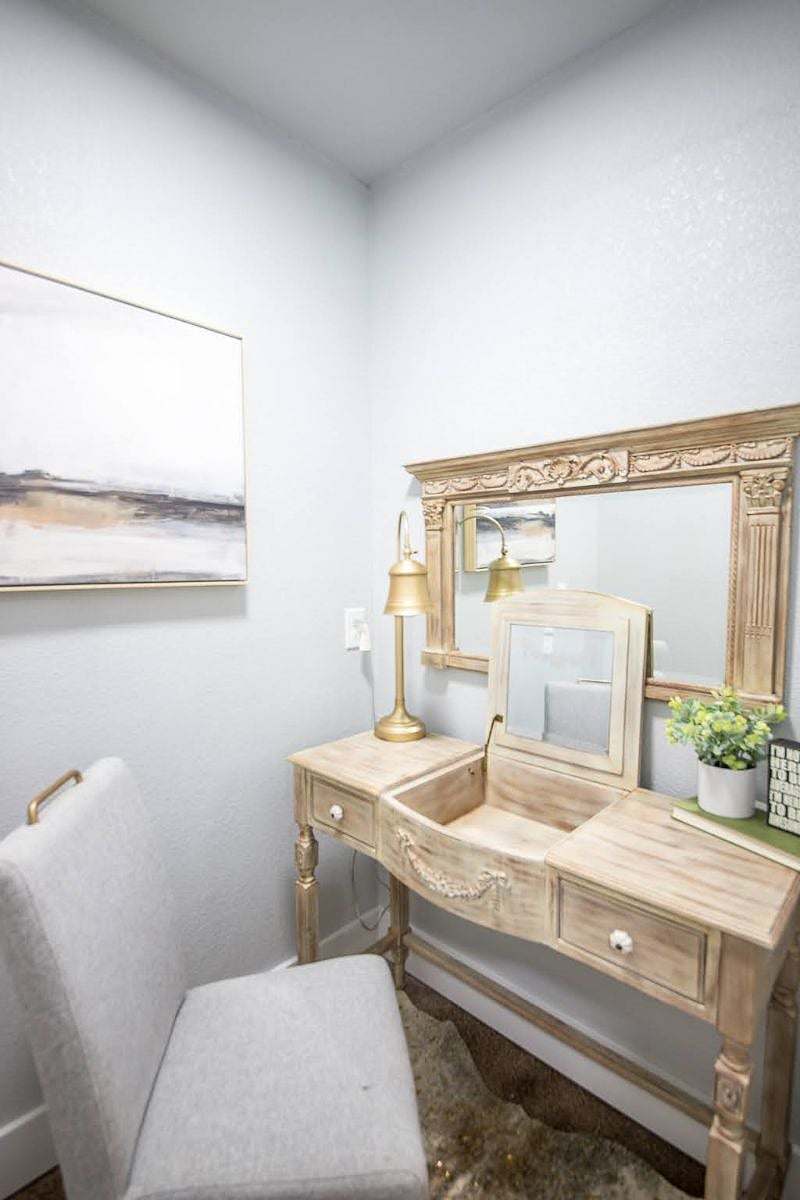This is a dual purpose space....desk and/or makeup station.