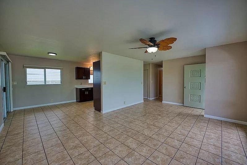 The view from the living room towards the kitchen sans furniture.