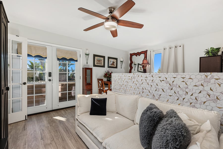 Studio apartment/guest suite living space.
