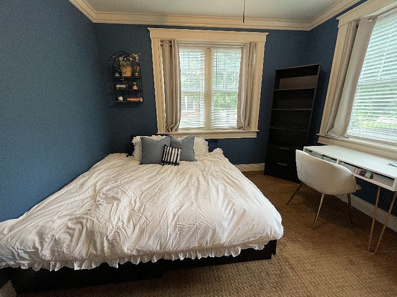 Twin bed easily converts to a king bed. Linens for both are included.