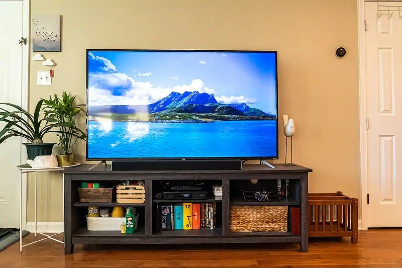 Entertainment set up with 65" Roku Smart TV with Verizon Cable, Netflix, HBO, Hulu, and other apps to sign onto. Hooked up to surround sound system: a Vizio 36" Sound Bar with Subwoofer and Rear Speakers. If your old school, there's a DVD player as well.