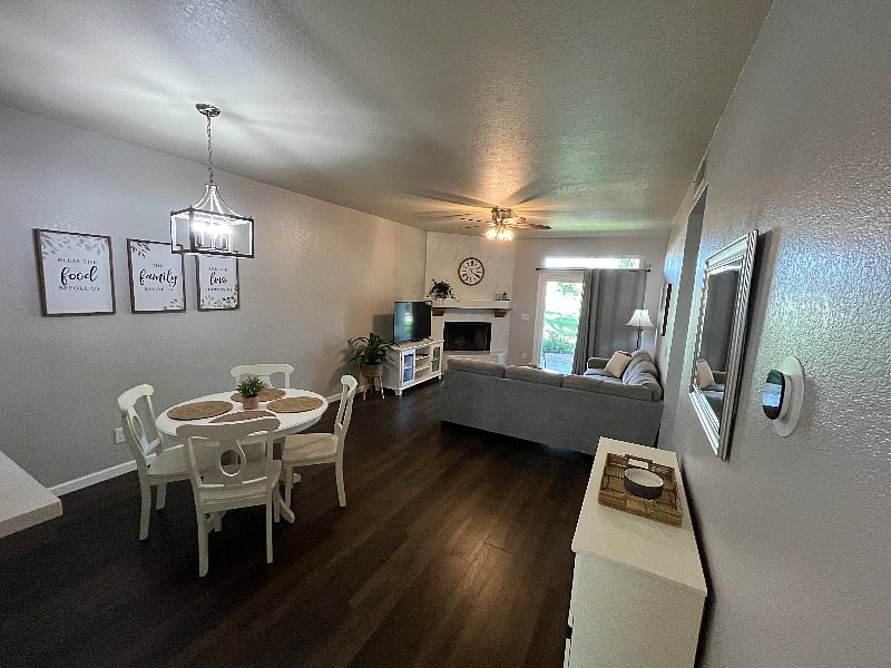 Great room with dining room and living room.
