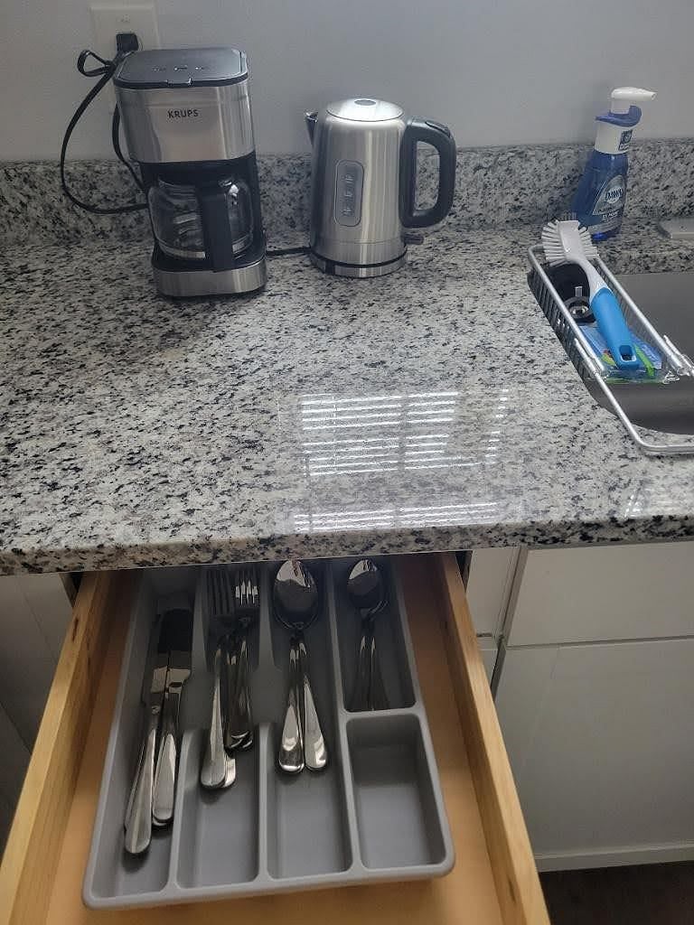 Dinnerware & Utensils for 4, pots & pans, cooking gear, water kettle, 5 cup coffeemaker, toaster, microwave all provided