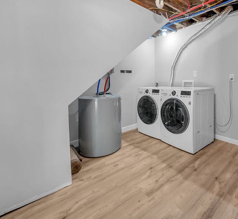 laundry room is located downstairs.