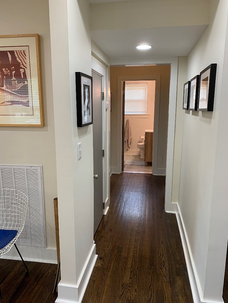 Hallway view to 2nd bath; Bedrooms 2 & 3 are on opposite sides of this bathroom. Did I say they do not share a wall? :)