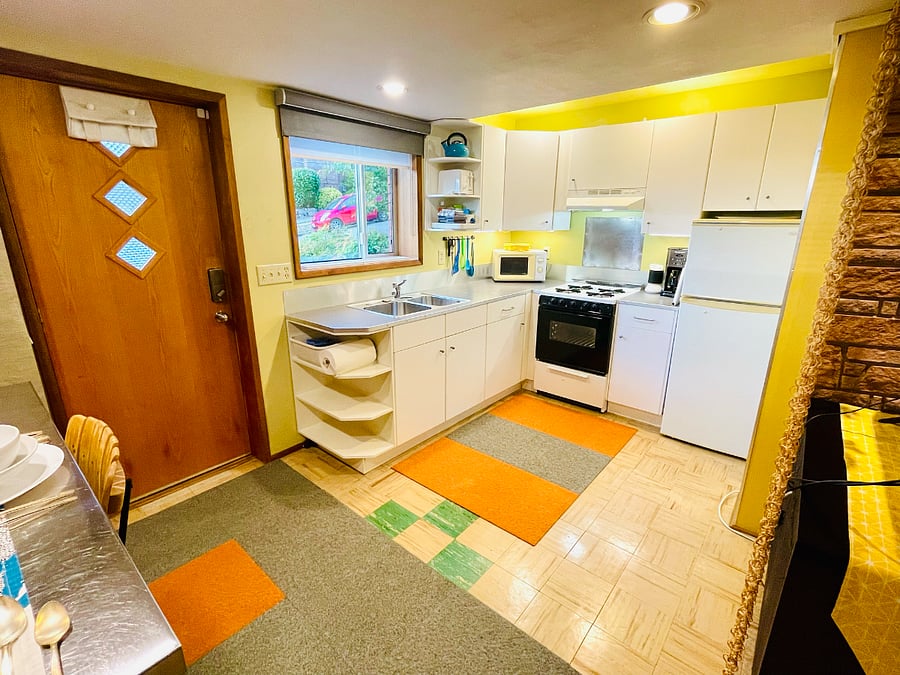 Front door enters directly into kitchen/dining.