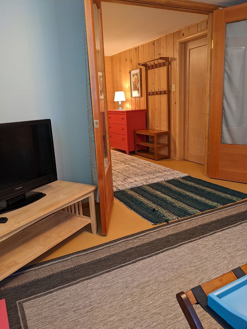 Looking into bedroom from sitting room.