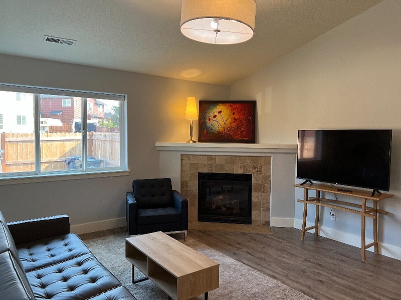 Living room with a gas fireplace