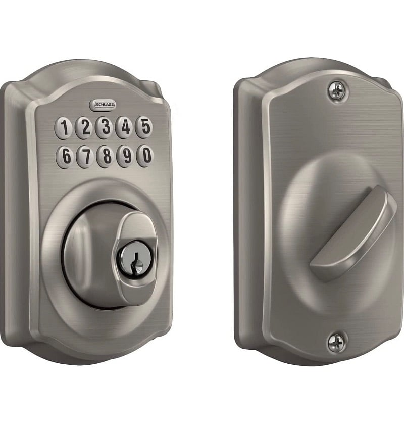 Inside front door, use keypad code to unlock and turn nob
