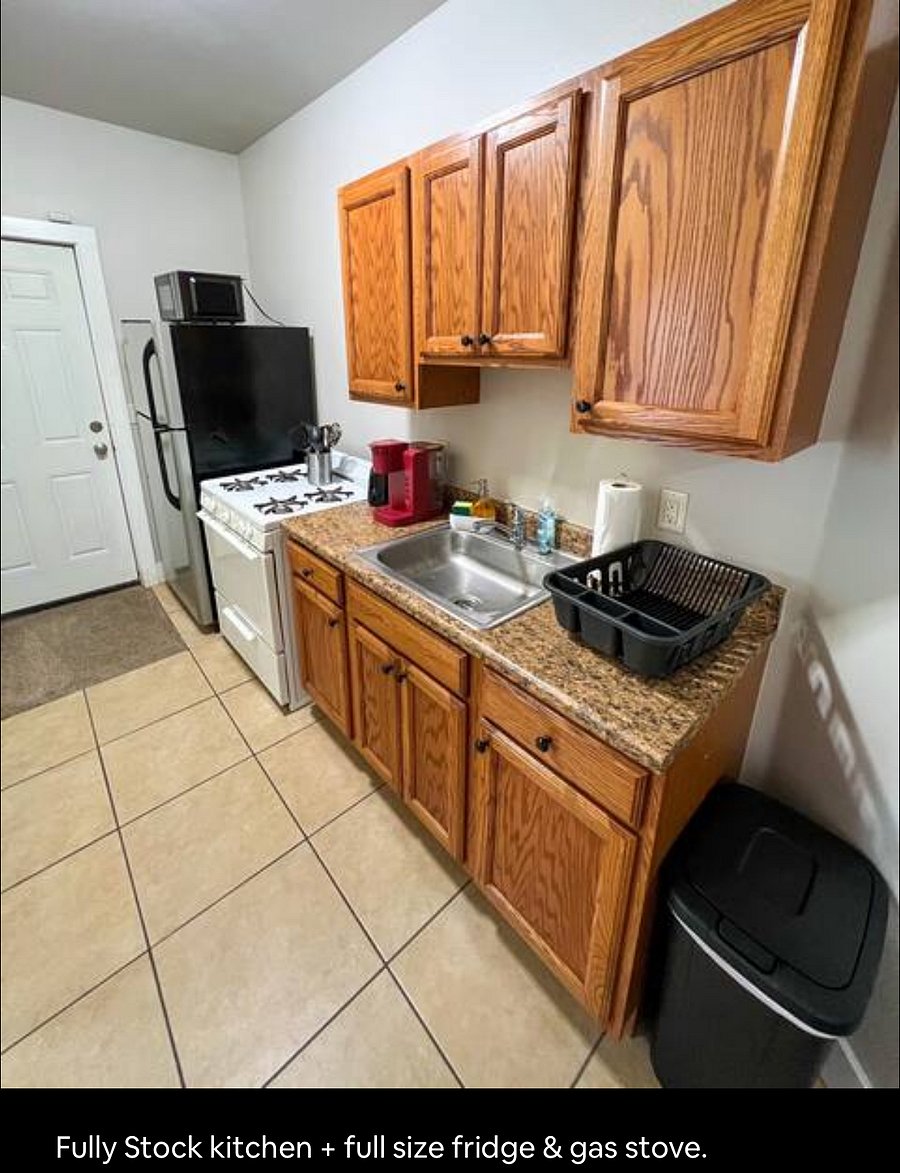 Full Size kitchen. Gas stove + Full Size fridge