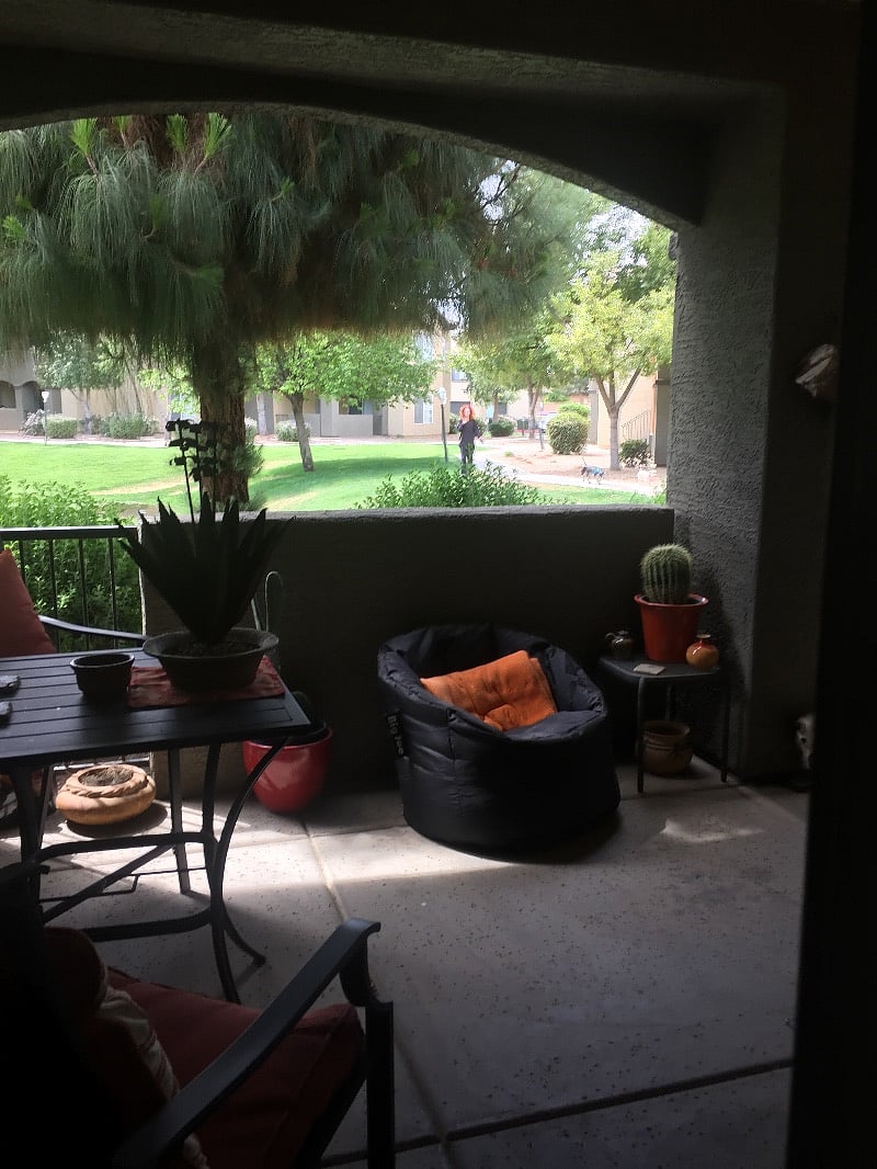 Patio area outside the guests bedroom sliding door