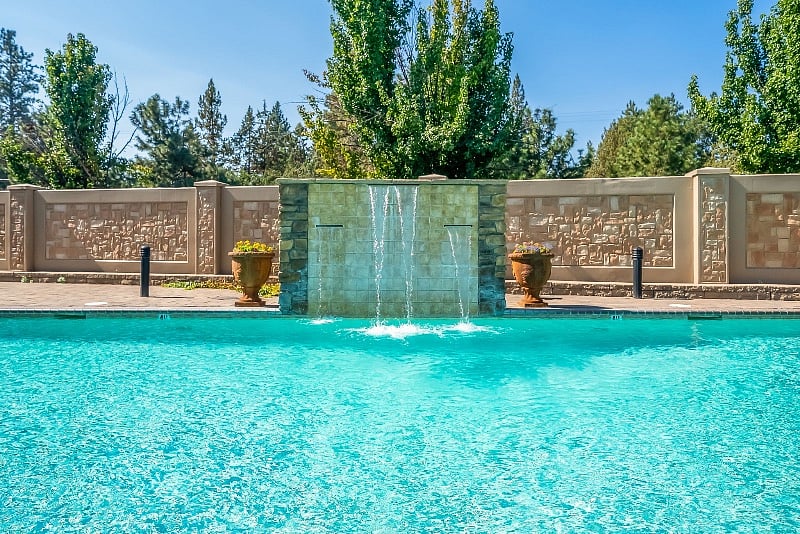 Serene fountain at the pool