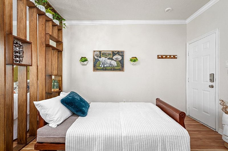 Couch is a full sized sofa bed as well for additional sleeping arrangements. 