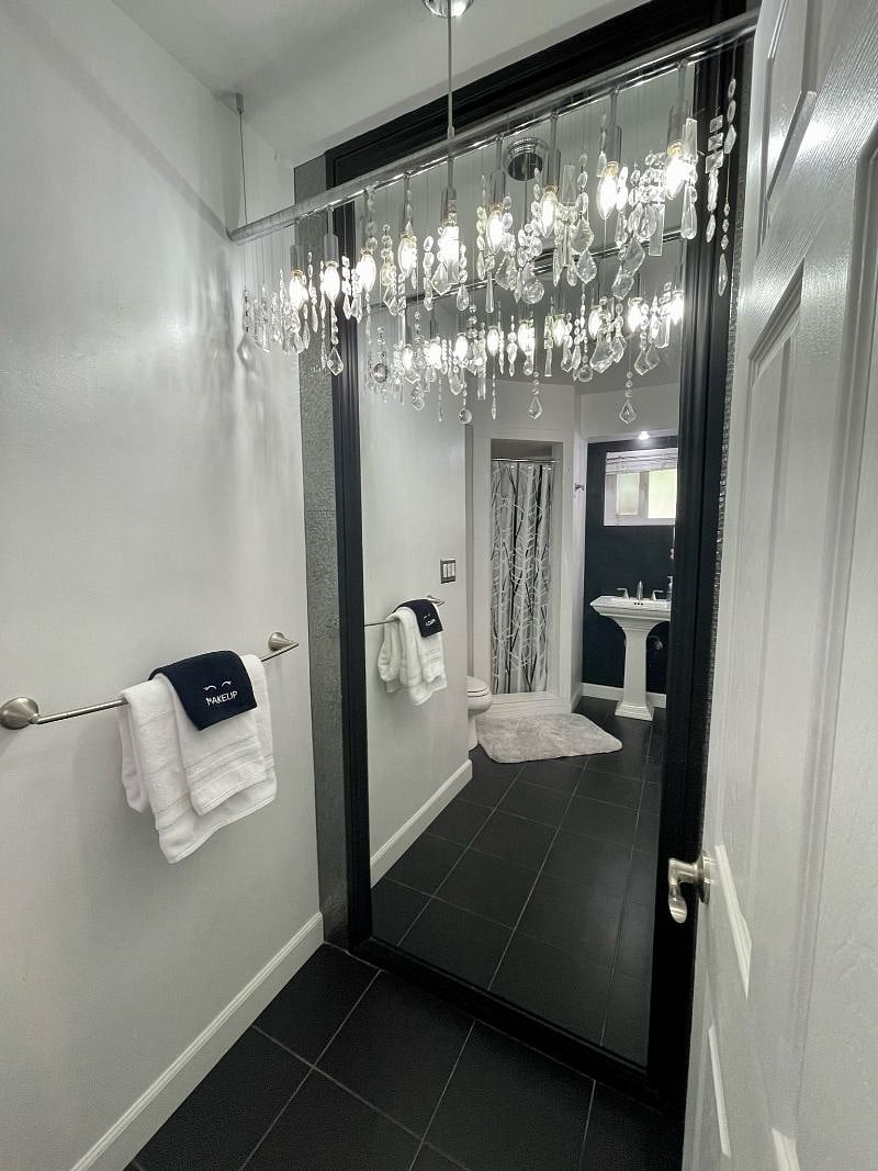 Large full mirror to make sure everything is just the way you want it.