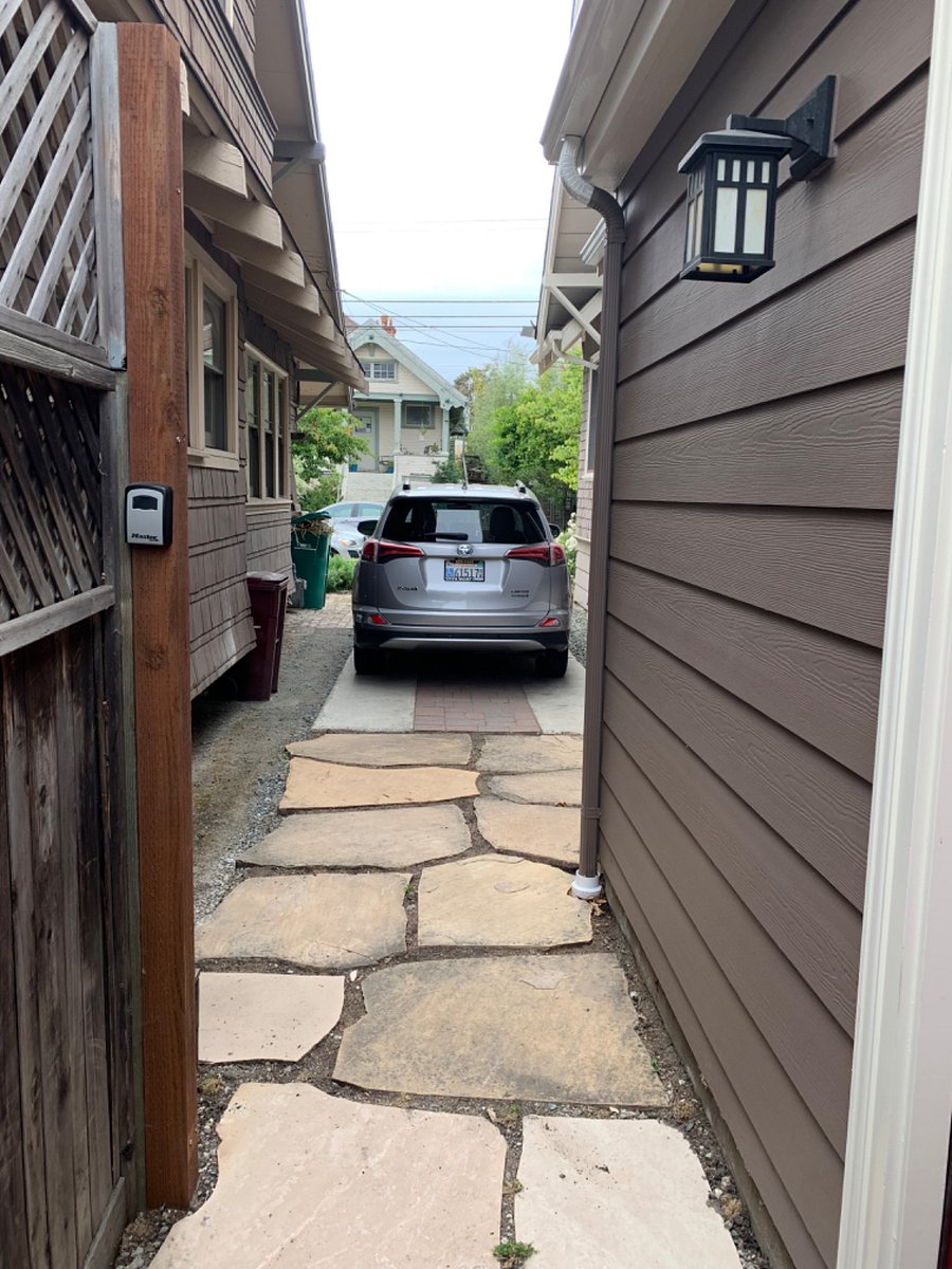 Exterior view - entrance is on the right of the photo. Parking available in our driveway.