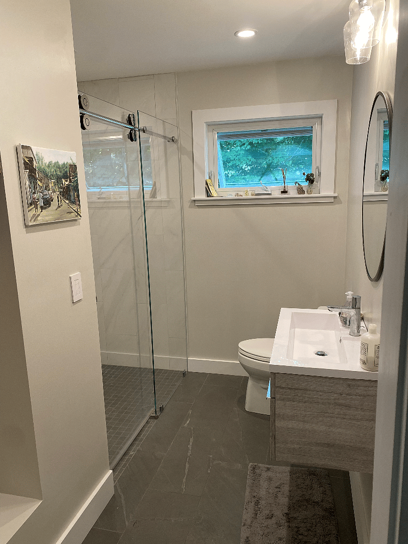 Newly renovated bathroom with a large walk in shower