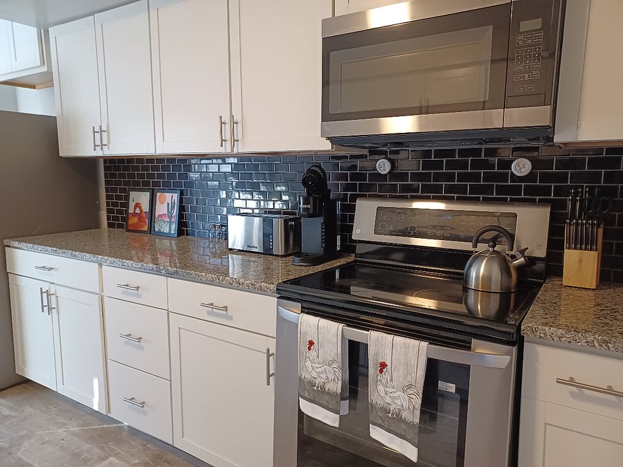 Kitchen with stove and counter