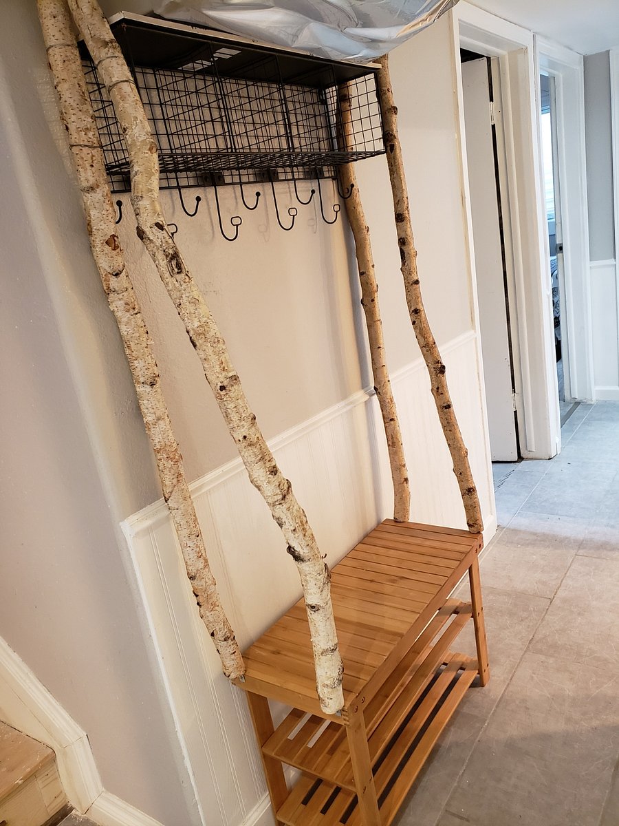 Another coat rack with shoe storage
