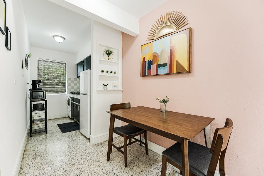 Casual dining area, perfect for solo meals or hosting guests.