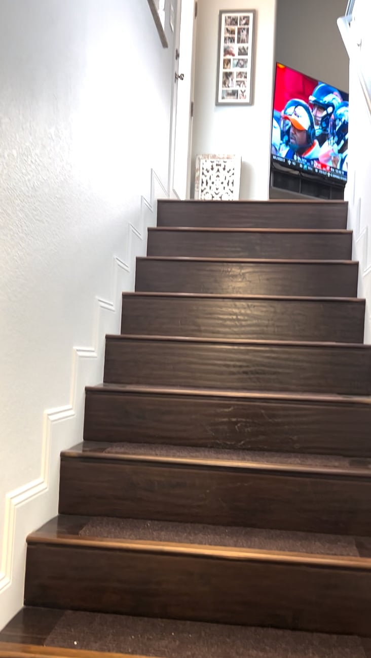 Stairs from front door and garage